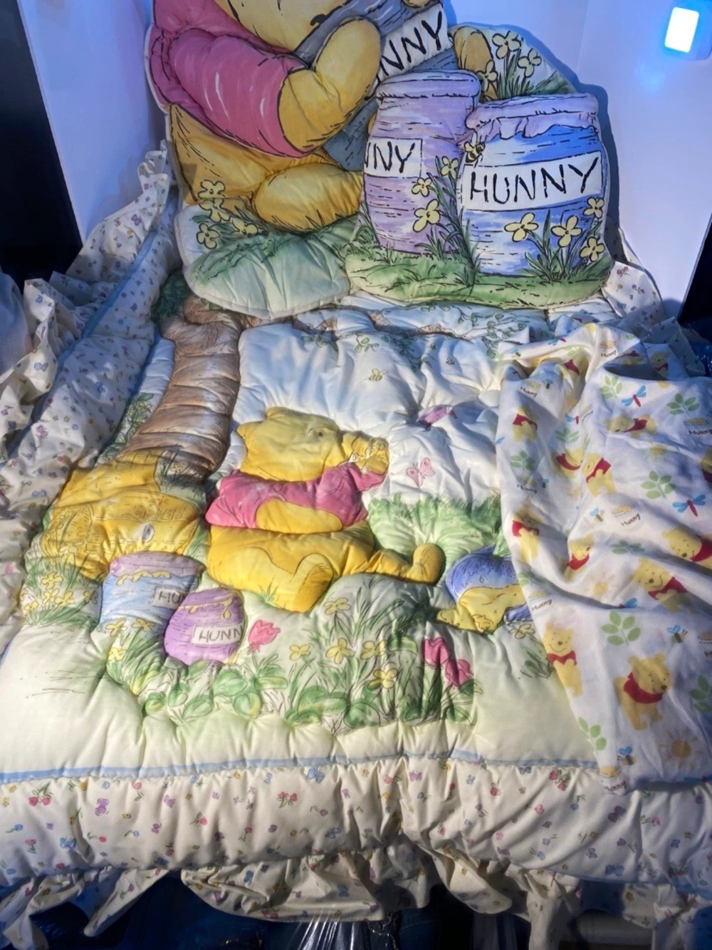 Vintage 1996 Disney Winnie the Pooh Cozy Comforter in Yellow, Pink, White